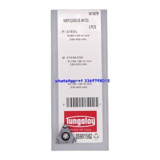 Original Tungaloy 16ER125ISO-B-AH725 AH725 Carbide Insert | Stainless Steel & More (10 PCS)