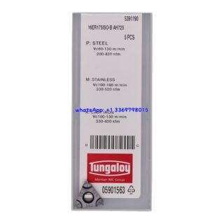Original Tungaloy 16ER175ISO-B-AH725 AH725 Carbide Insert | Stainless Steel & More (10 PCS)