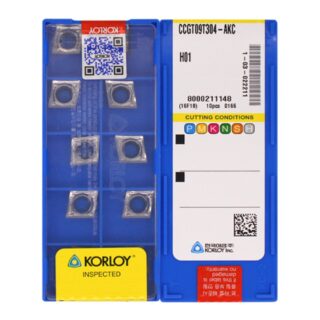 Original Korloy CCGT09T304-AK2 H01 Carbide Turning Insert - Diamond 80° | Aluminum, Non-Ferrous (10 PCS)