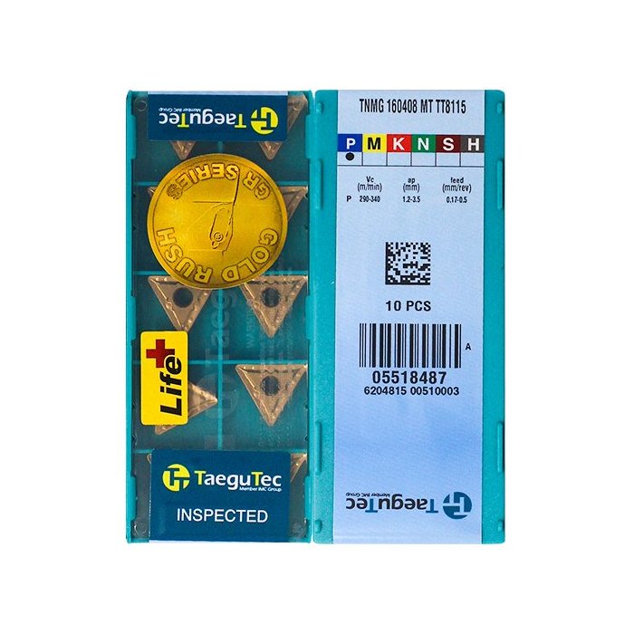 Original TaeguTec TNMG160408-MT TT8115B Carbide Turning Insert - Triangle (10 PCS)