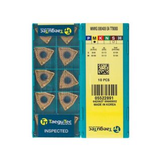 Original TaeguTec WNMG080408-EA TT9080 Carbide Turning Insert - Trigon 80° | Stainless Steel & More (10 PCS)