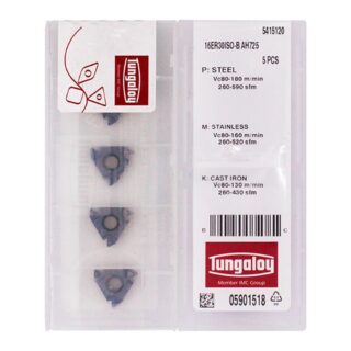 Original Tungaloy 16ER3.0ISO-B AH725 Carbide Insert | Stainless Steel & More (10 PCS)