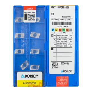 Original Korloy APKT1135PDFR-0 H01 Carbide Milling Insert - Parallelogram 85° | Aluminum, Non-Ferrous (10 PCS) APKT1135PDFR-0.8R H01