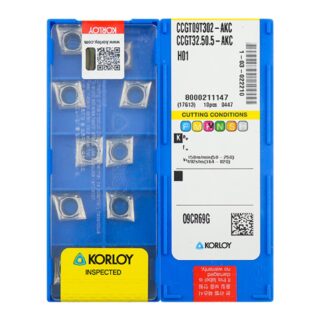Original Korloy CCGT09T302-AKC H01 Carbide Turning Insert - Diamond 80° | Aluminum, Non-Ferrous (10 PCS)