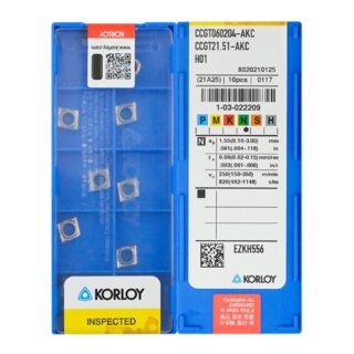 Original Korloy CCGT060204-AK2 H01 Carbide Turning Insert - Diamond 80° | Aluminum, Non-Ferrous (10 PCS)