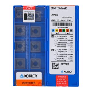 Original Korloy SNMG120404-VP2 LM9810 Carbide Turning Insert - Square | Steel, Stainless Steel (10 PCS)
