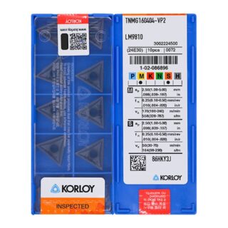 Original Korloy TNMG160404-VP2 LM9810 Carbide Turning Insert - Triangle | Steel, Stainless Steel (10 PCS)