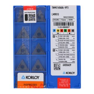 Original Korloy TNMG160404-VP3 LM9810 Carbide Turning Insert - Triangle | Steel, Stainless Steel (10 PCS)