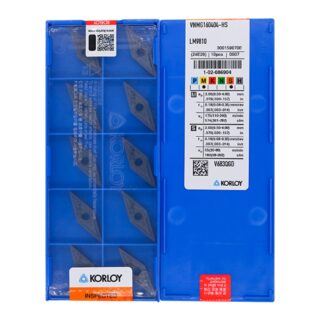 Original Korloy VNMG160404-HS LM9810 Carbide Turning Insert - Diamond 35° | Steel, Stainless Steel (10 PCS)