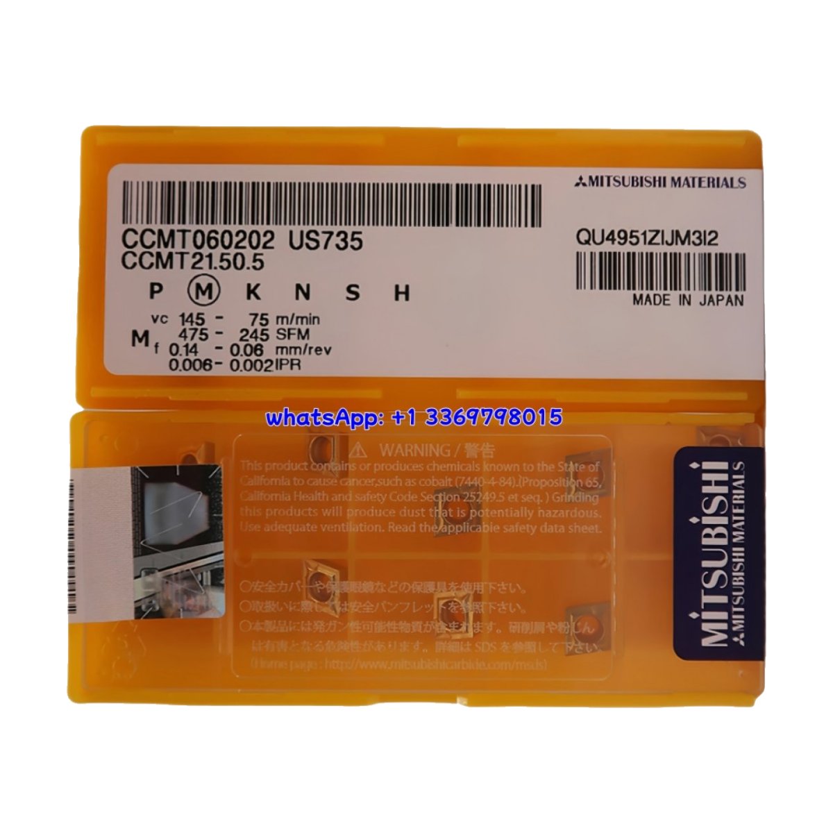 Original Mitsubishi CCMT060202-US735 US735 Carbide Insert - Diamond 80° | Steel (10 PCS)