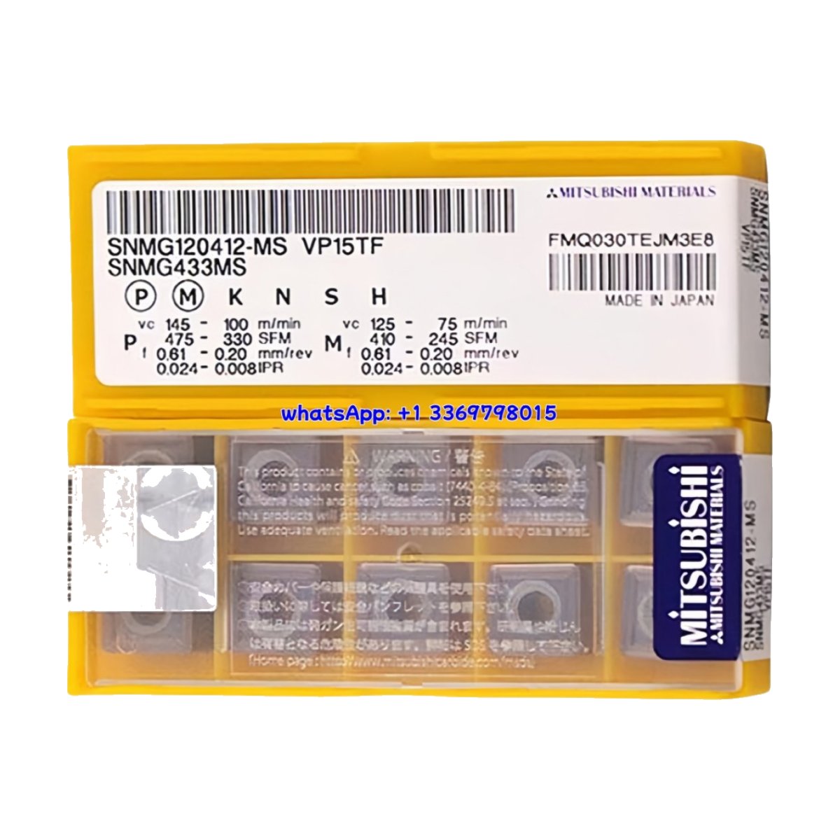 Original Mitsubishi SNMG120412-MS VP15TF Carbide Insert - Square | Steel, Stainless Steel (10 PCS)