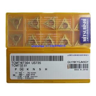 Original Mitsubishi TCMT16T304 US735 Carbide Insert - Triangle | Steel, Cast Iron (10 PCS)