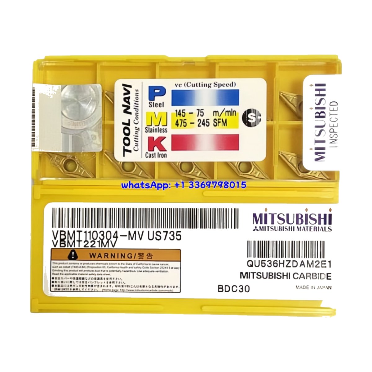 Original Mitsubishi VBMT110304-MV US735 Carbide Insert - Diamond 35° | Steel (10 PCS)