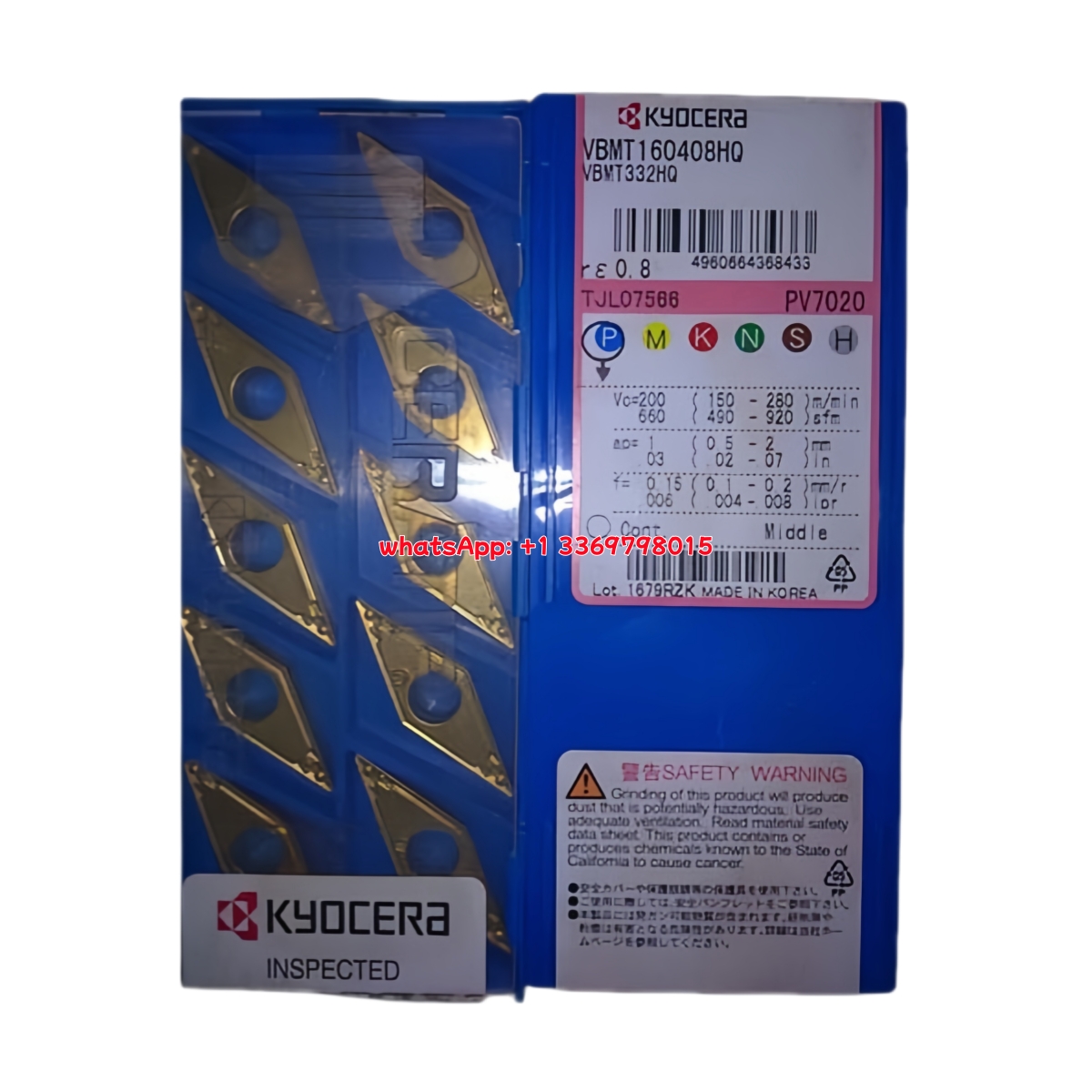 Kyocera VBMT160408-HQ PV7020 Carbide Turning Insert - Diamond 35° | Steel, Stainless Steel (10 PCS)