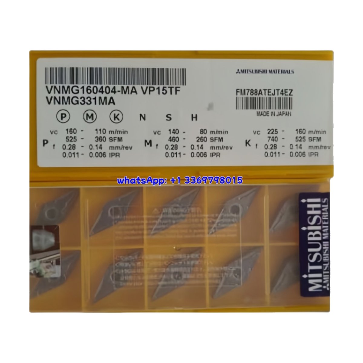 Original Mitsubishi VNMG160404-MA VP15TF Carbide Insert - Diamond 35° | Steel, Stainless Steel (10 PCS)