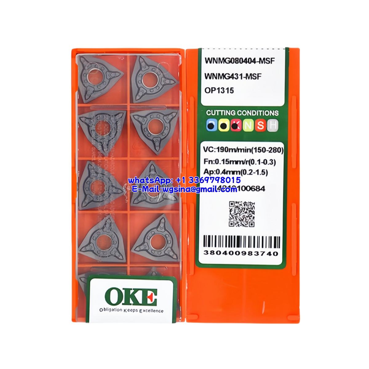 CNC WNMG080404-MSF OP1315 Carbide Insert - Trigon 80° | Steel, Stainless Steel (10 PCS)