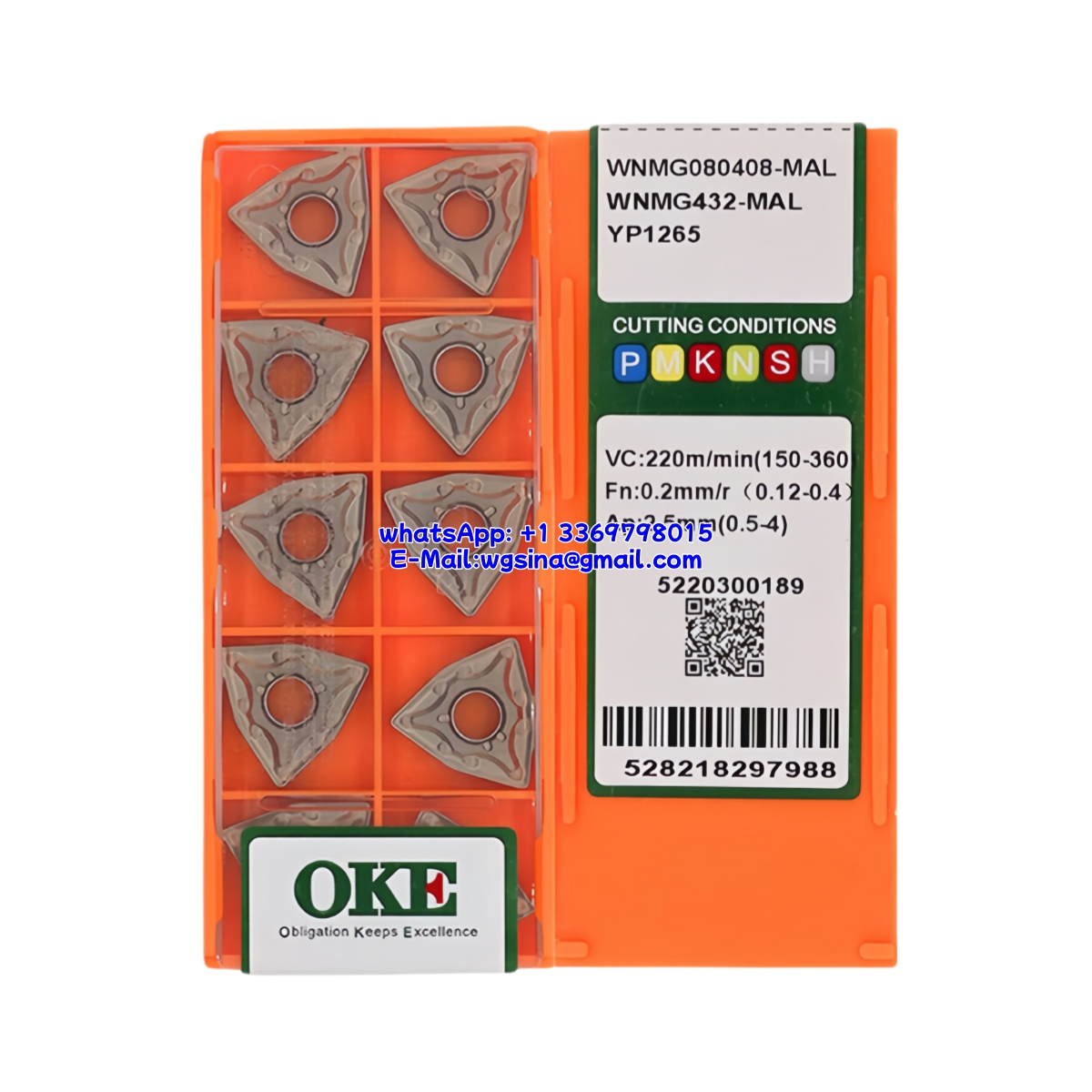 CNC WNMG080408-MAL YP1265 Carbide Insert - Trigon 80° | Steel, Stainless Steel (10 PCS)