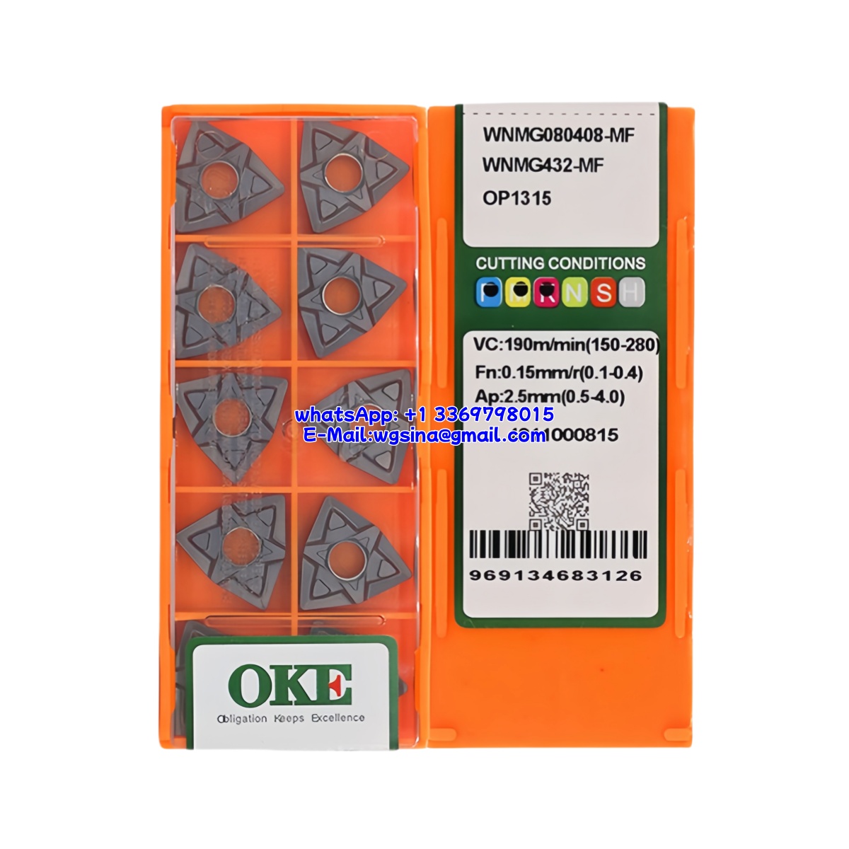 CNC WNMG080408-MF OP1315 Carbide Insert - Trigon 80° | Steel, Stainless Steel (10 PCS)