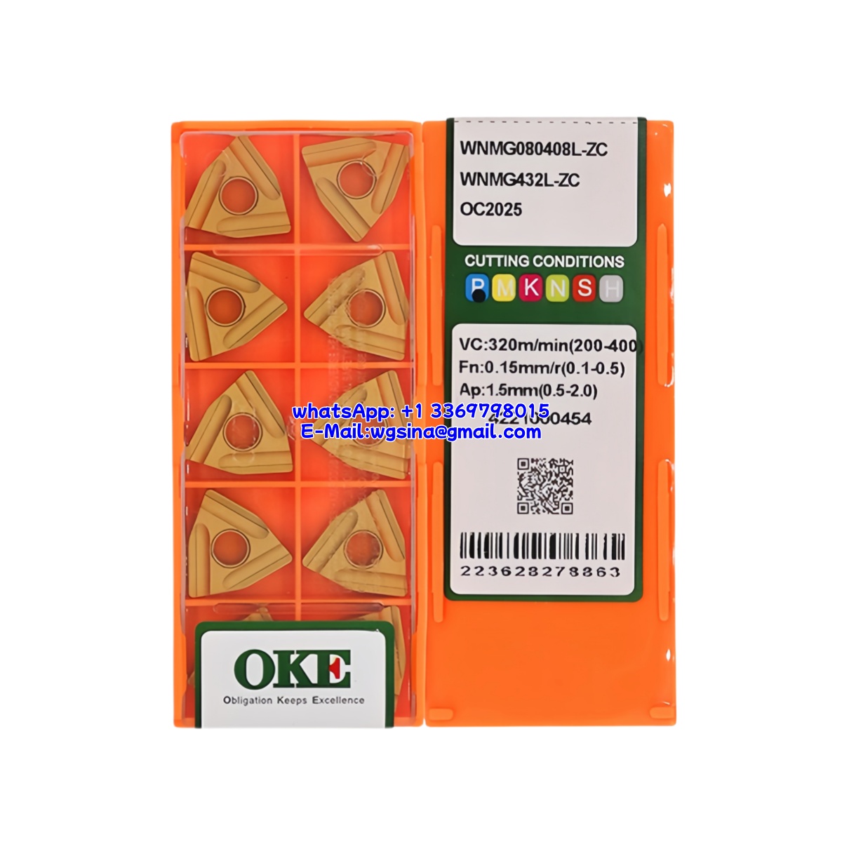 CNC WNMG080408L-ZC OC2025 Carbide Insert - Trigon 80° | Steel (10 PCS)