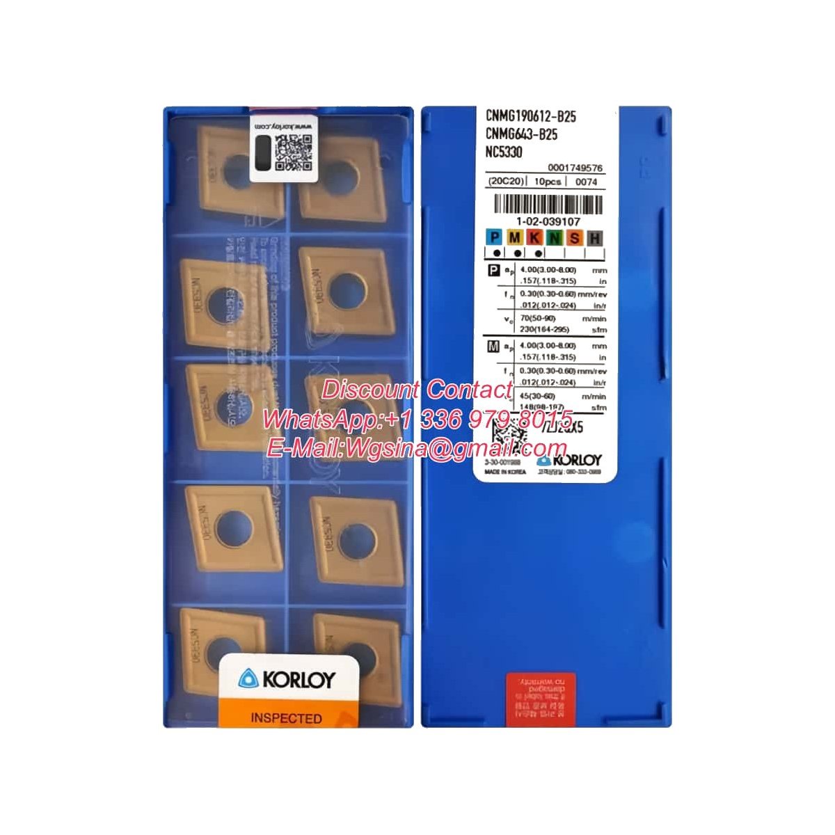 Original Korloy CNMG190612-B25 NC5330 Carbide Insert - Diamond 80° | Steel, Stainless Steel