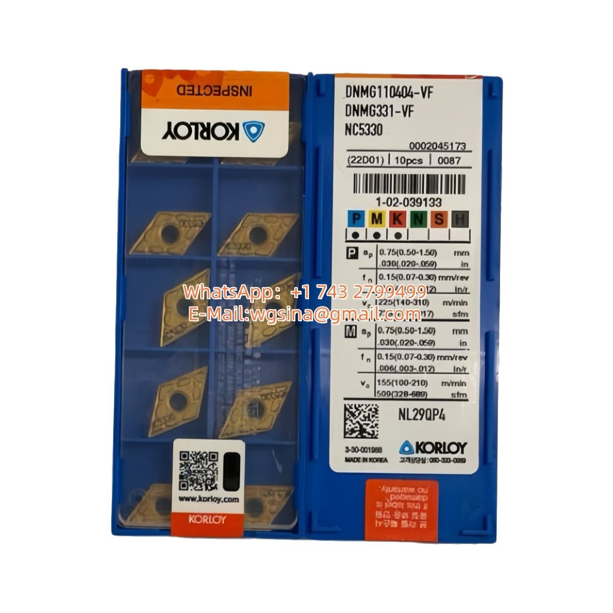 Original Korloy DNMG110404-VF NC5330 Carbide Insert - Diamond 55° | Steel, Stainless Steel