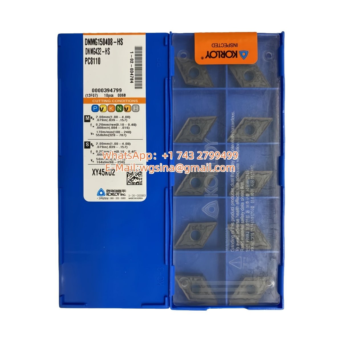 Original Korloy DNMG150408-HS PC8110 Carbide Insert - Diamond 55° | Steel & More