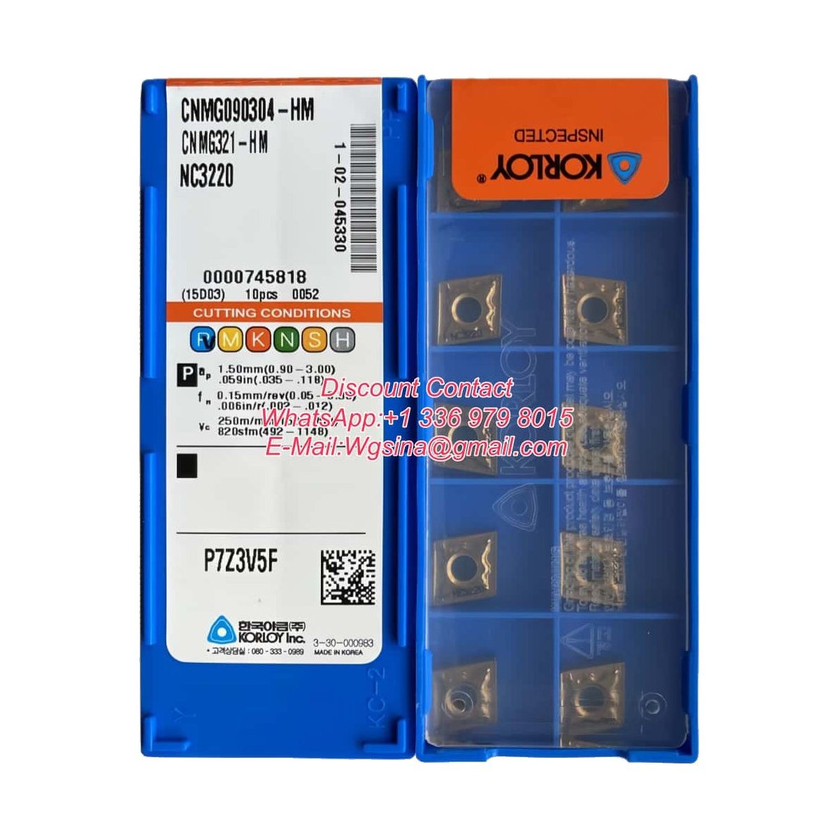 Original Korloy CNMG090304-HM NC3220 Carbide Insert - Diamond 80°