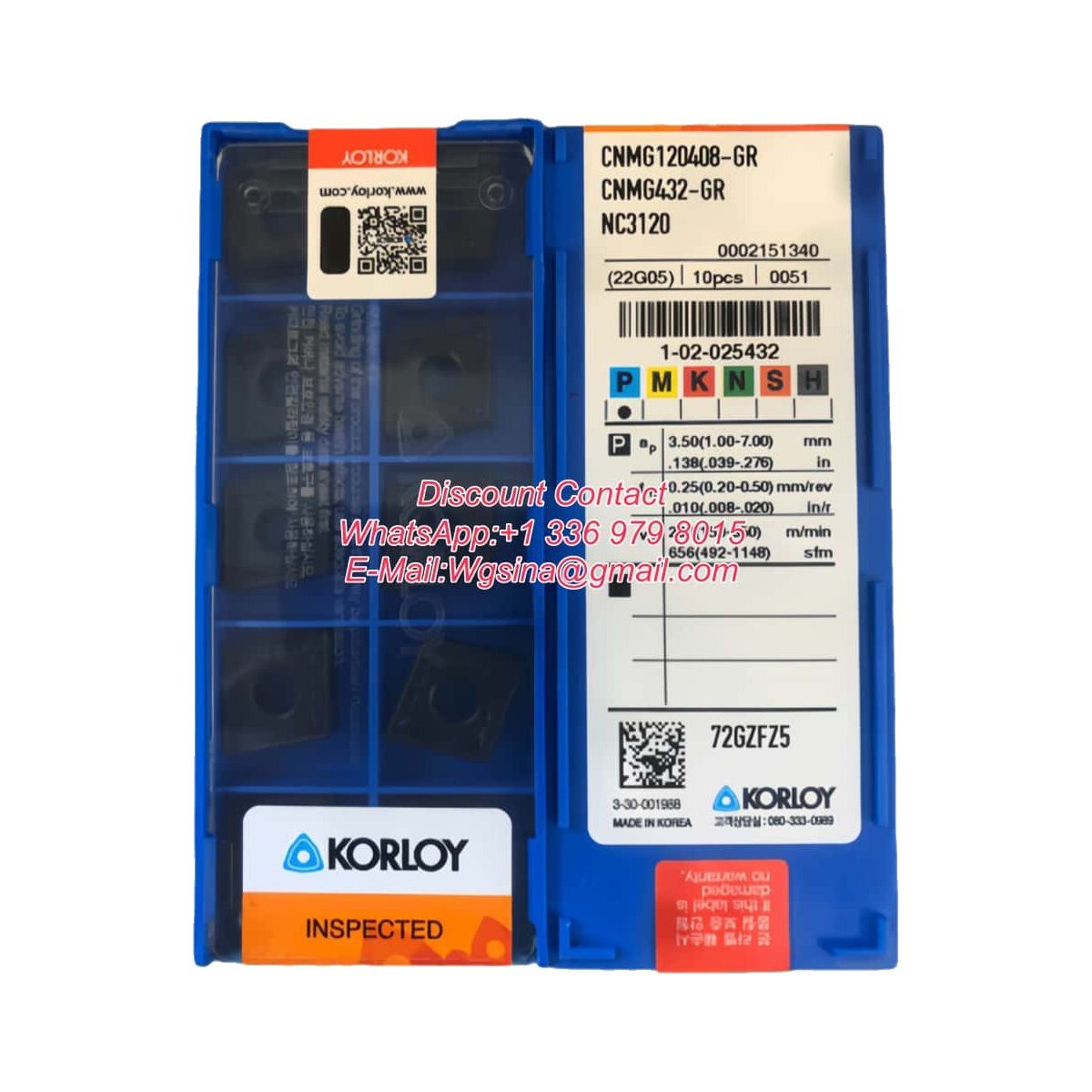 Original Korloy CNMG120408-GR NC3120 Carbide Insert - Diamond 80°