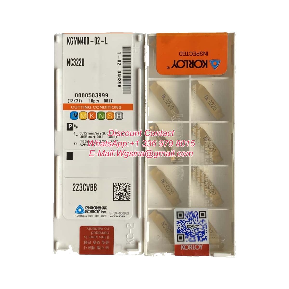 Original Korloy KGMN400-02-L NC3220 Carbide Insert - Parallelogram 55° | Steel & More